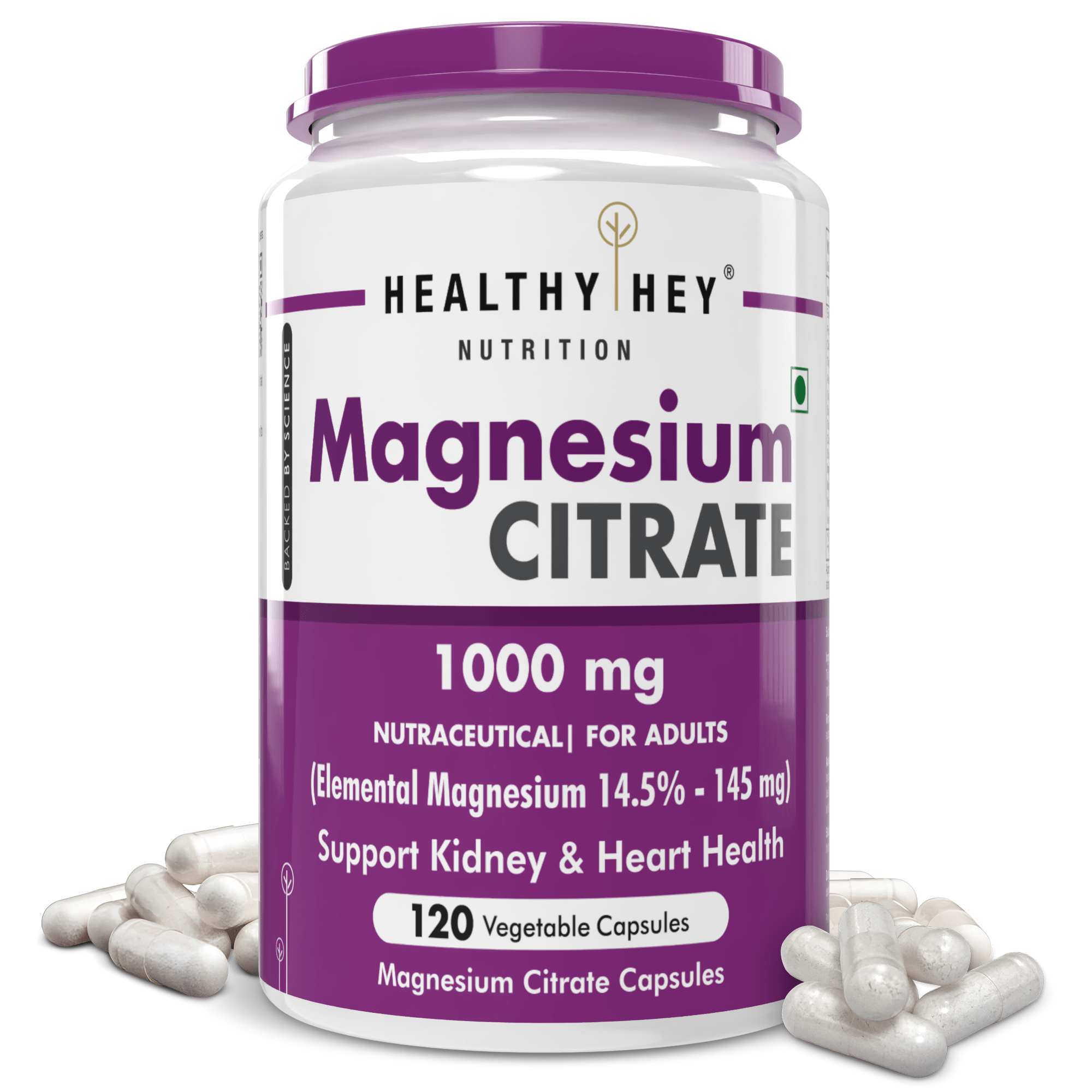 HealthyHey Nutrition Capsule Magnesium Citrate 120 Vegetable Capsules - Supports Bone Health, Energy, and Muscle Function