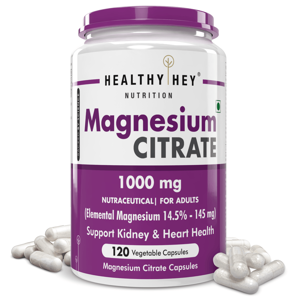 HealthyHey Nutrition Capsule Magnesium Citrate 120 Vegetable Capsules - Supports Bone Health, Energy, and Muscle Function