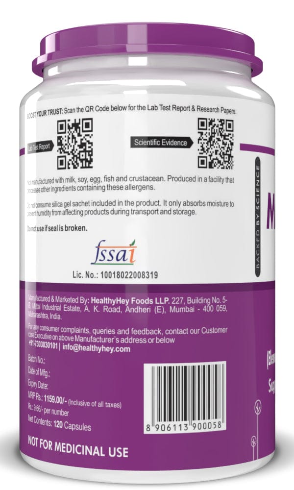 HealthyHey Nutrition Capsule Magnesium Citrate 120 Vegetable Capsules - Supports Bone Health, Energy, and Muscle Function