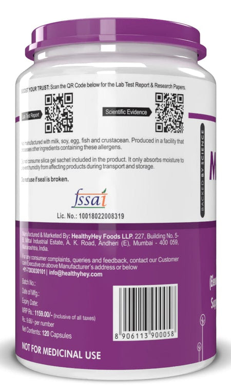 HealthyHey Nutrition Capsule Magnesium Citrate 120 Vegetable Capsules - Supports Bone Health, Energy, and Muscle Function