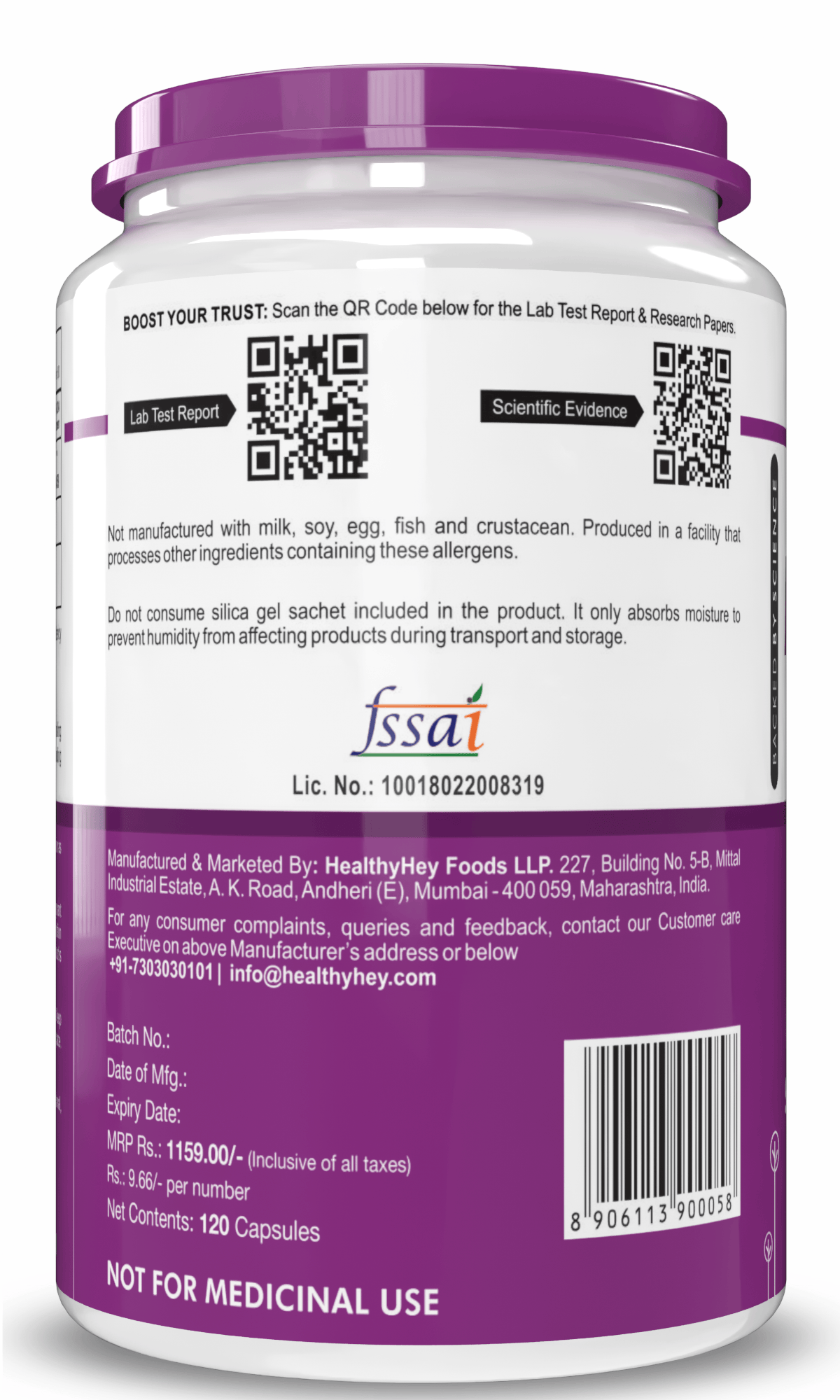 HealthyHey Nutrition Capsule Magnesium Citrate 120 Vegetable Capsules - Supports Bone Health, Energy, and Muscle Function