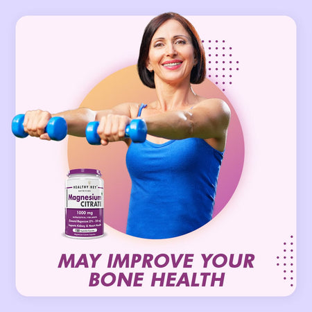 HealthyHey Nutrition Capsule Magnesium Citrate 120 Vegetable Capsules - Supports Bone Health, Energy, and Muscle Function