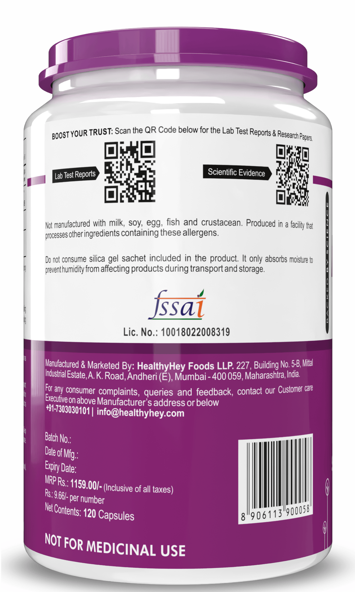 HealthyHey Nutrition Capsule Magnesium Citrate 120 Vegetable Capsules - Supports Bone Health, Energy, and Muscle Function