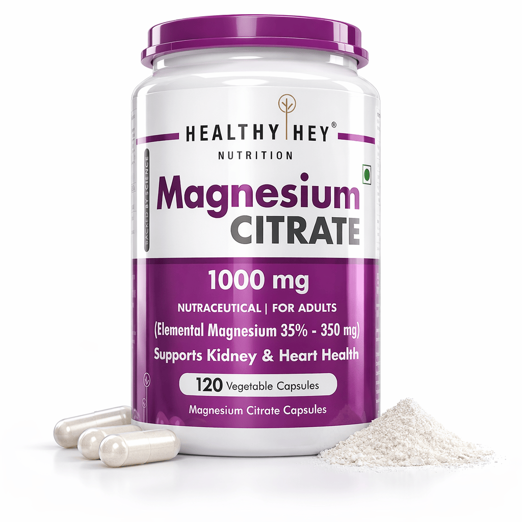 HealthyHey Nutrition Capsule Magnesium Citrate 120 Vegetable Capsules - Supports Bone Health, Energy, and Muscle Function