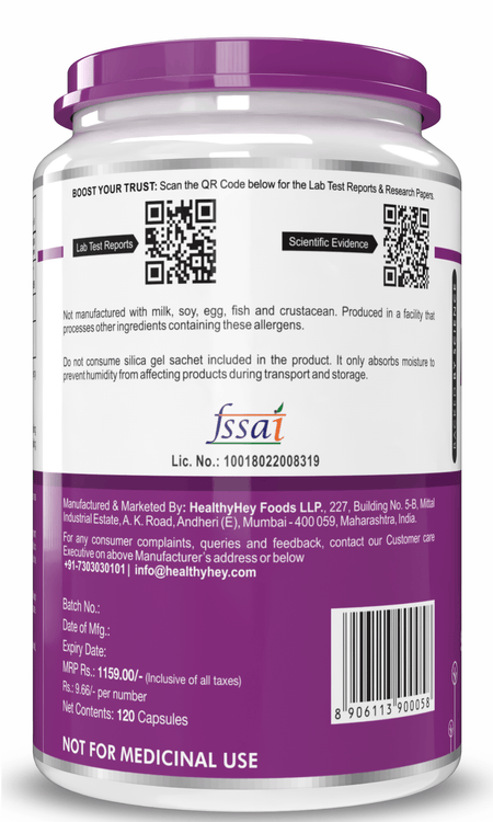 HealthyHey Nutrition Capsule Magnesium Citrate 120 Vegetable Capsules - Supports Bone Health, Energy, and Muscle Function