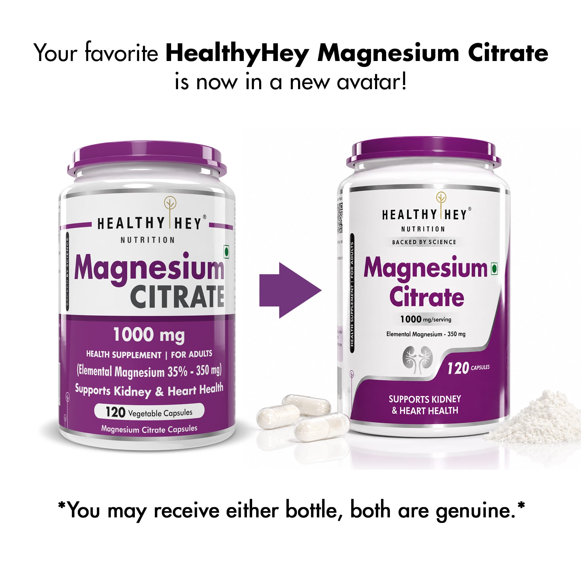 HealthyHey Nutrition Capsule Magnesium Citrate 120 Vegetable Capsules - Supports Bone Health, Energy, and Muscle Function