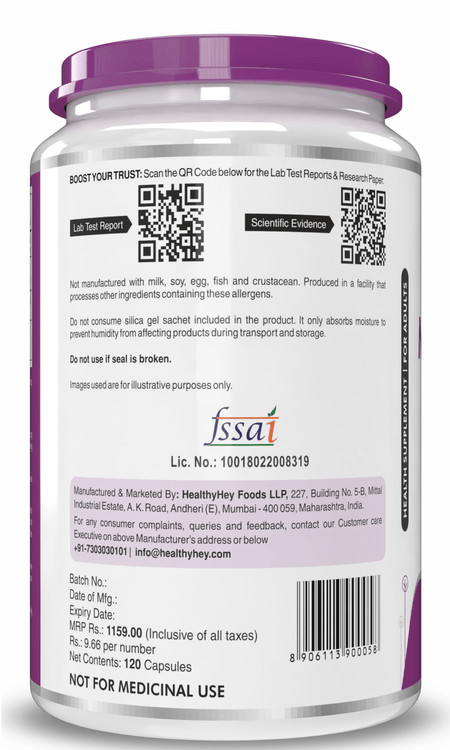HealthyHey Nutrition Capsule Magnesium Citrate 120 Vegetable Capsules - Supports Bone Health, Energy, and Muscle Function