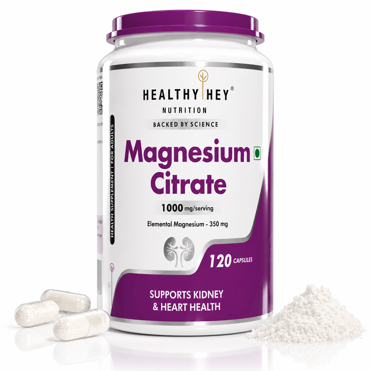 HealthyHey Nutrition Capsule Magnesium Citrate 120 Vegetable Capsules - Supports Bone Health, Energy, and Muscle Function