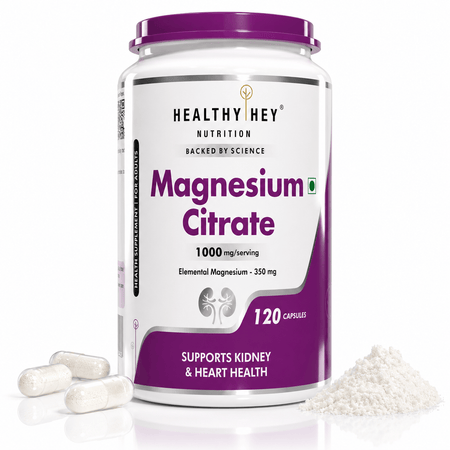 HealthyHey Nutrition Capsule Magnesium Citrate 120 Vegetable Capsules - Supports Bone Health, Energy, and Muscle Function
