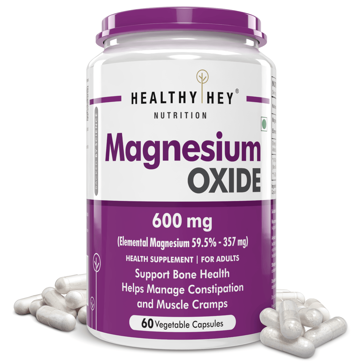HealthyHey Nutrition Capsule Magnesium Oxide support bone health, helps manage constipation and muscle cramps 60 veg capsules
