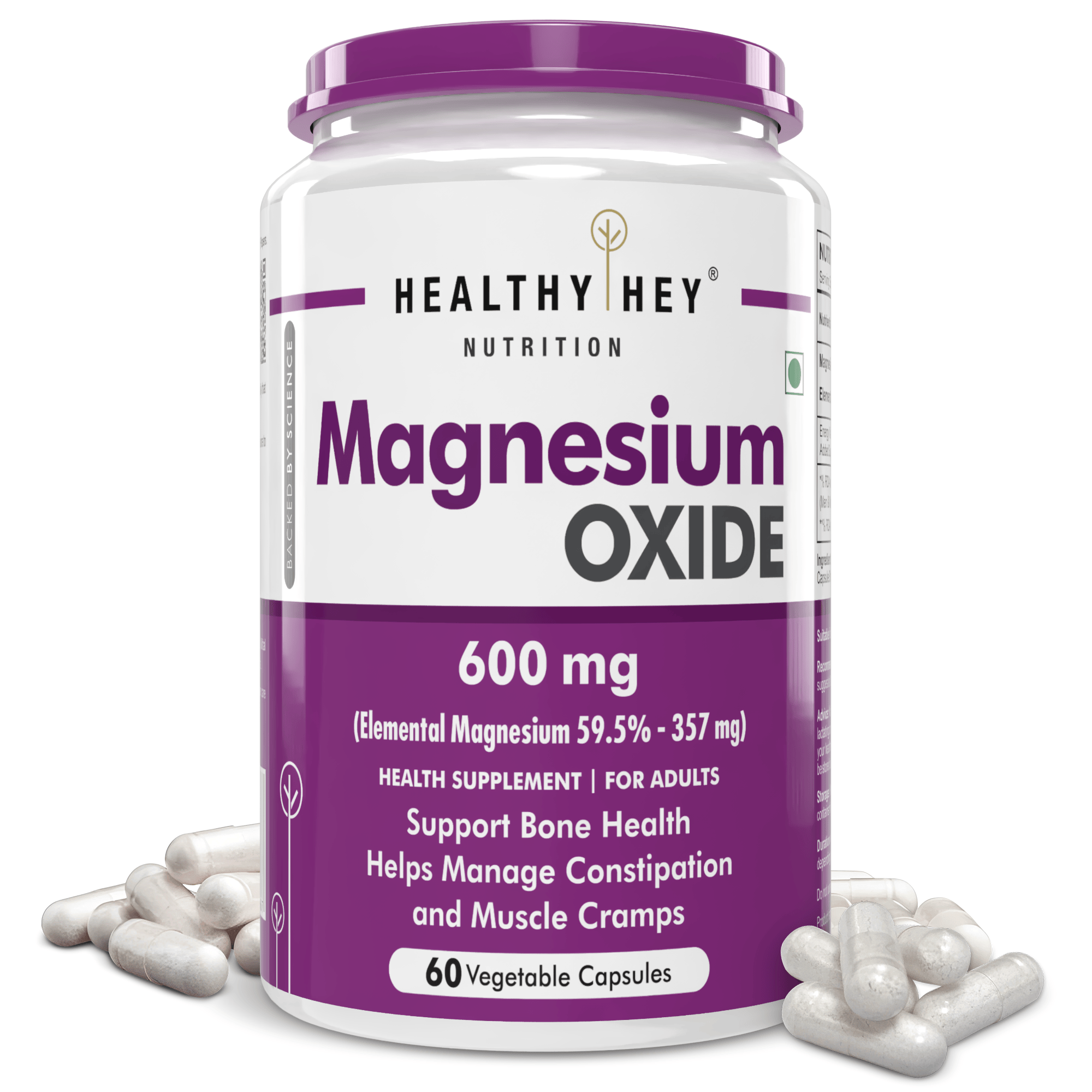 HealthyHey Nutrition Capsule Magnesium Oxide support bone health, helps manage constipation and muscle cramps 60 veg capsules