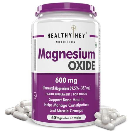 HealthyHey Nutrition Capsule Magnesium Oxide support bone health, helps manage constipation and muscle cramps 60 veg capsules