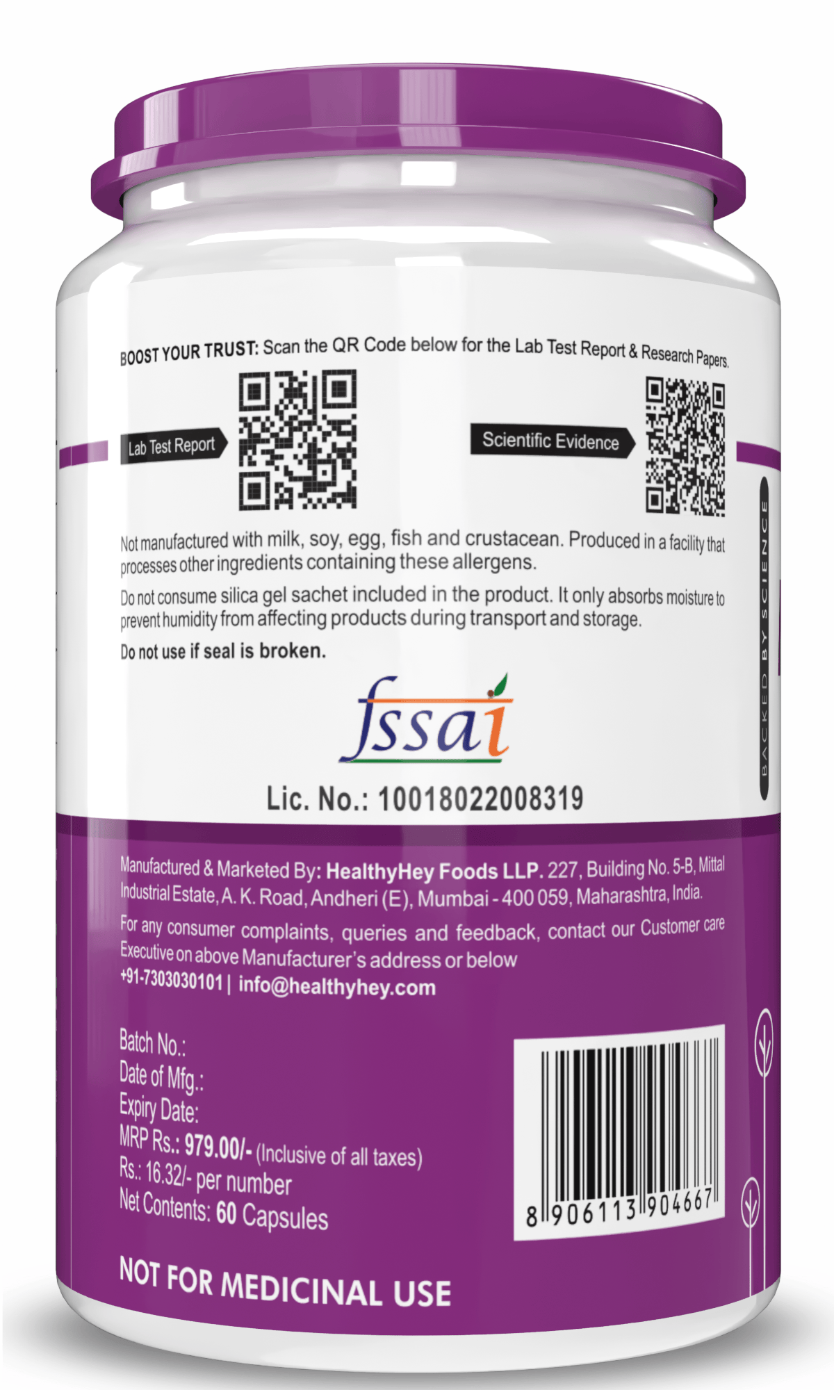 HealthyHey Nutrition Capsule Magnesium Oxide support bone health, helps manage constipation and muscle cramps 60 veg capsules