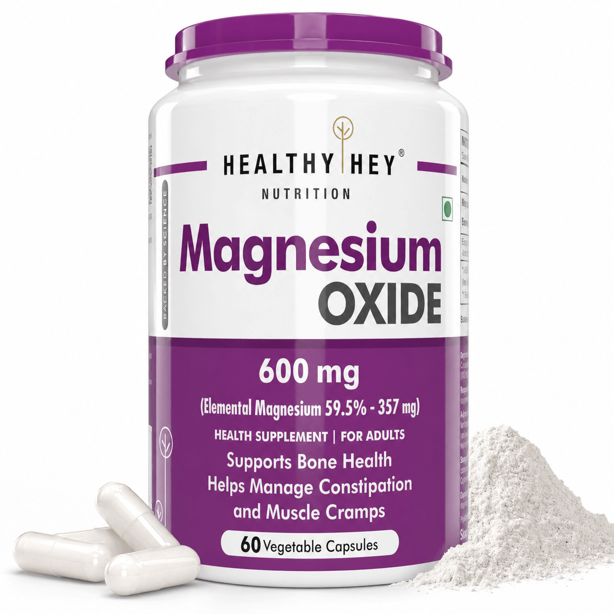 Magnesium Oxide support bone health, helps manage constipation and muscle cramps 60 veg capsules