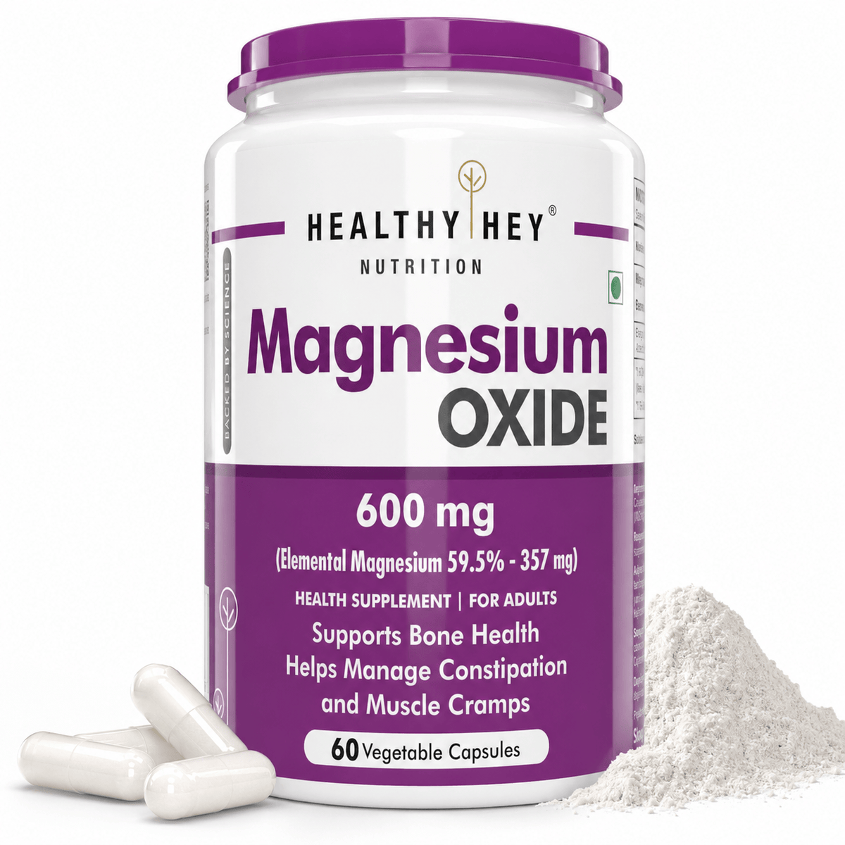 HealthyHey Nutrition Capsule Magnesium Oxide support bone health, helps manage constipation and muscle cramps 60 veg capsules