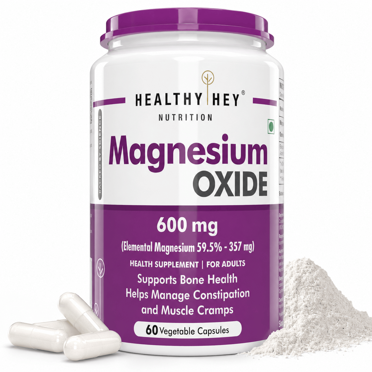 HealthyHey Nutrition Capsule Magnesium Oxide support bone health, helps manage constipation and muscle cramps 60 veg capsules