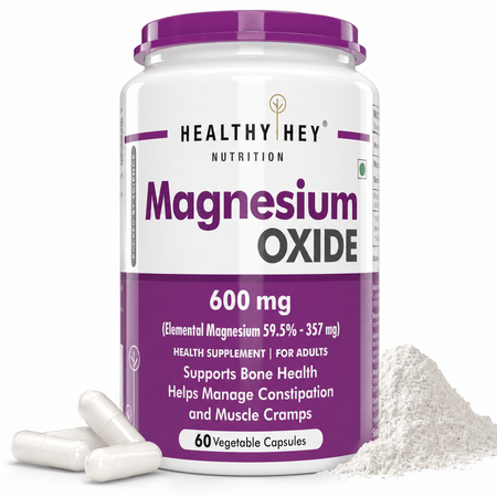 HealthyHey Nutrition Capsule Magnesium Oxide support bone health, helps manage constipation and muscle cramps 60 veg capsules