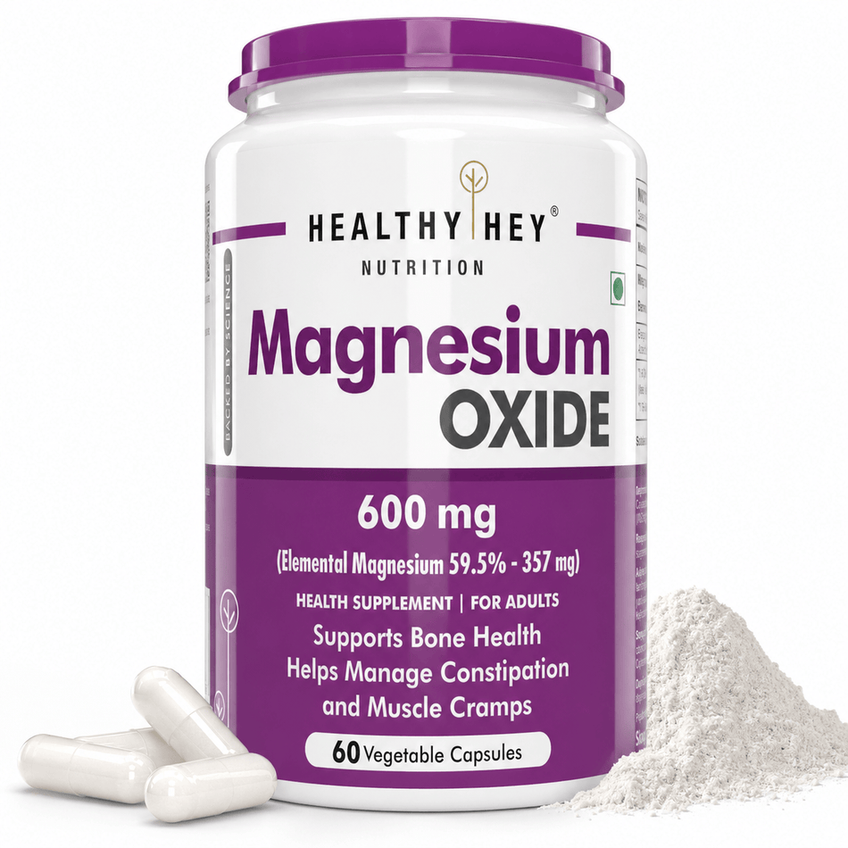 HealthyHey Nutrition Capsule Magnesium Oxide support bone health, helps manage constipation and muscle cramps 60 veg capsules