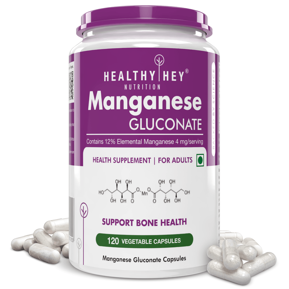 HealthyHey Nutrition Capsule Manganese Gluconate - Hypoallergenic Trace Mineral Supplement for Connective Tissue and Bones - 120 Capsules
