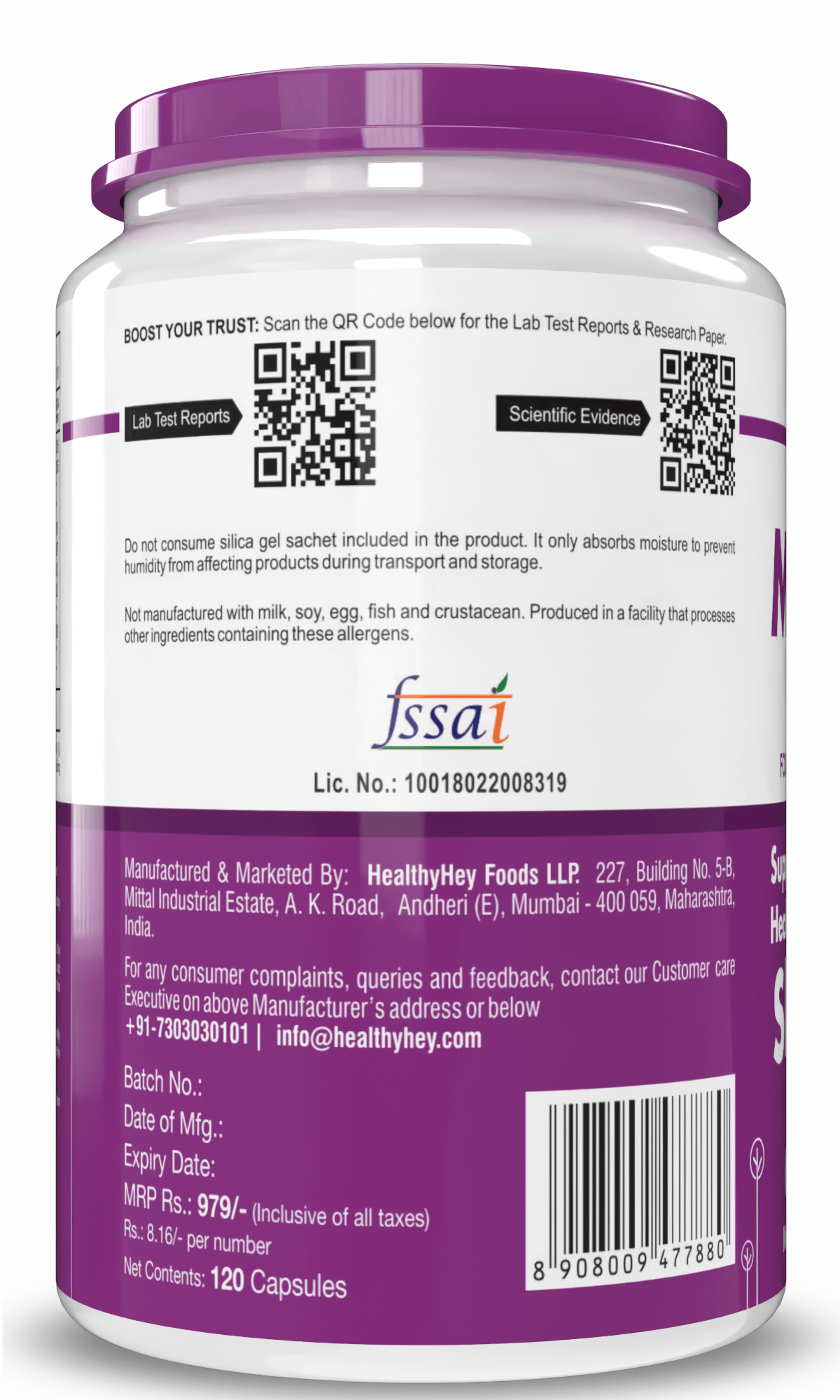 HealthyHey Nutrition Capsule Melatonin, support healthy 120 veg capsules -Promotes Sleep and Relaxation