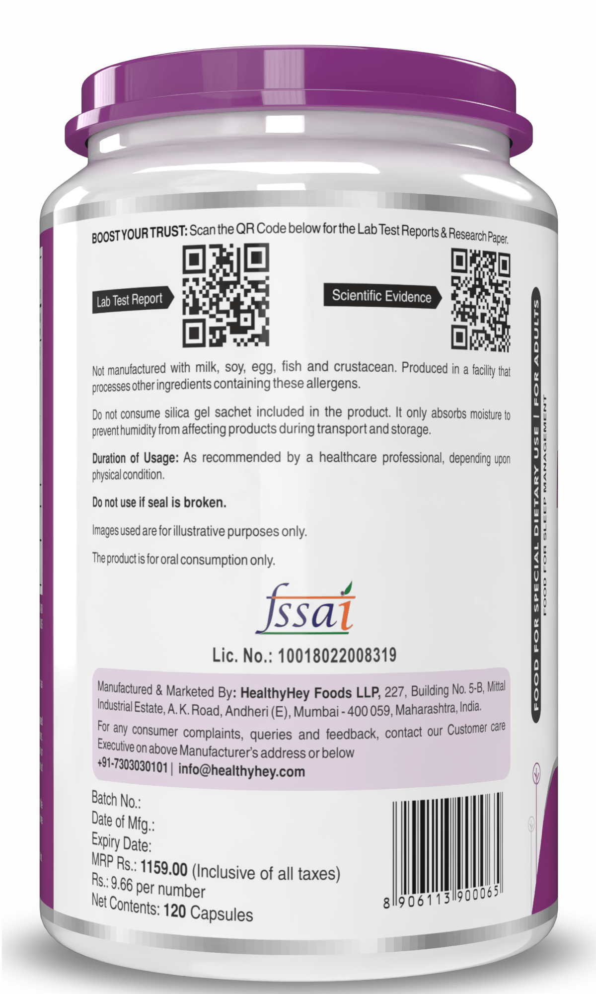 HealthyHey Nutrition Capsule Melatonin, support healthy 120 veg capsules -Promotes Sleep and Relaxation