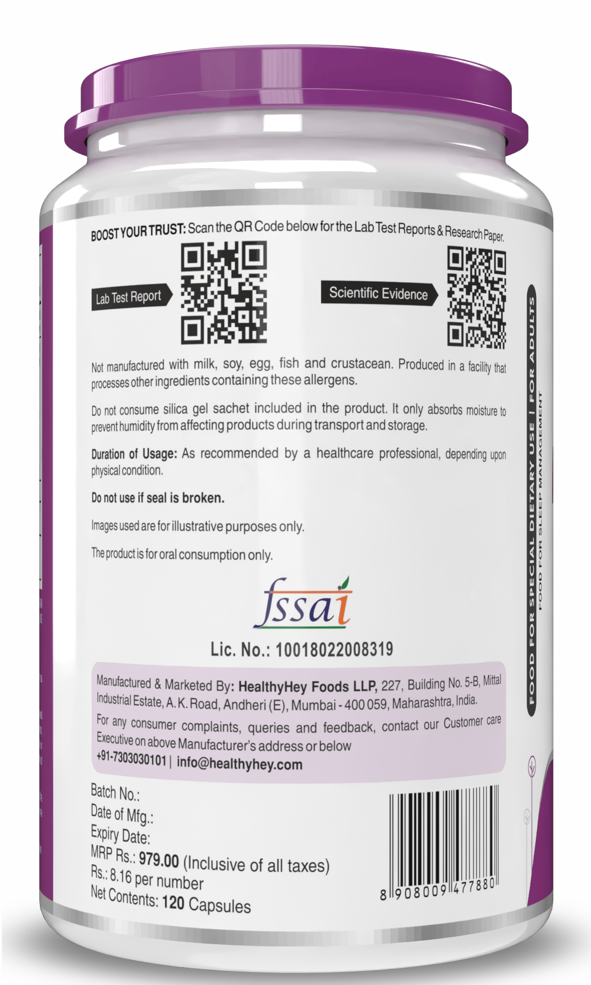 HealthyHey Nutrition Capsule Melatonin, support healthy 120 veg capsules -Promotes Sleep and Relaxation