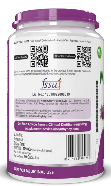 HealthyHey Nutrition Capsule Milk Thistle Supplement 600mg Extract - Supports Liver Health and Antioxidant (Silymarin)