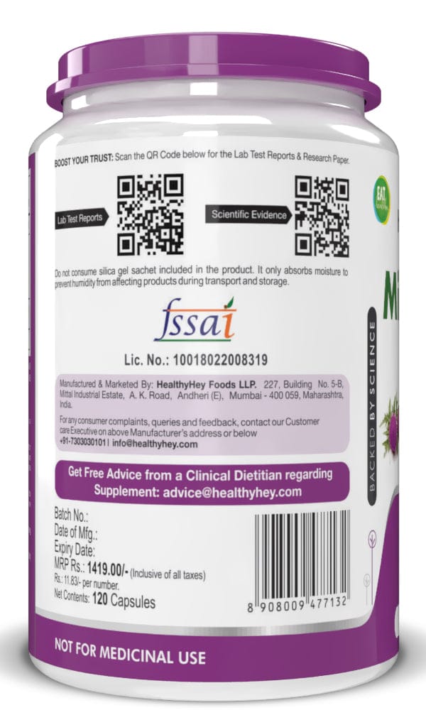 HealthyHey Nutrition Capsule Milk Thistle Supplement 600mg Extract - Supports Liver Health and Antioxidant (Silymarin)