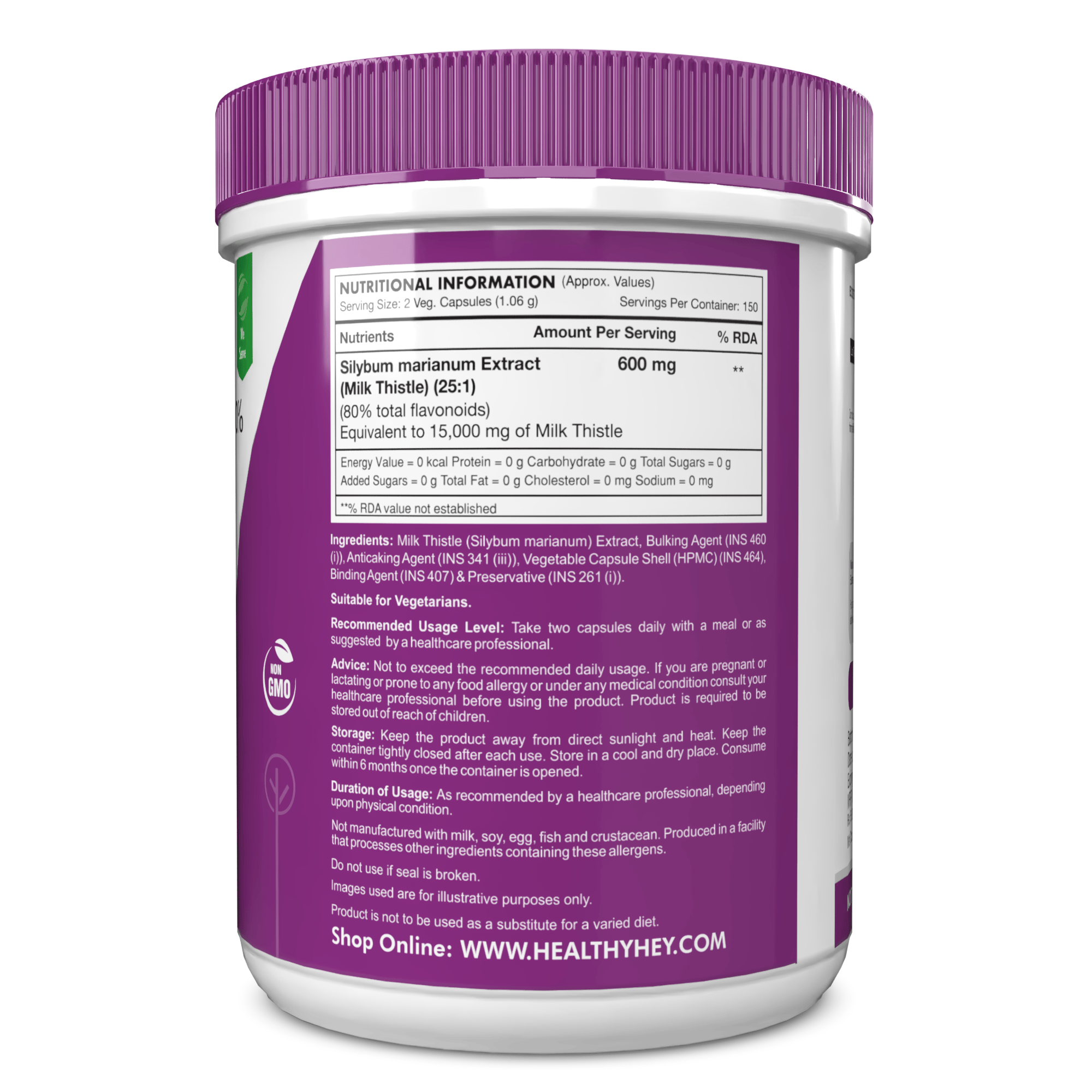 HealthyHey Nutrition Capsule Milk Thistle Supplement 600mg Extract - Supports Liver Health and Antioxidant (Silymarin)