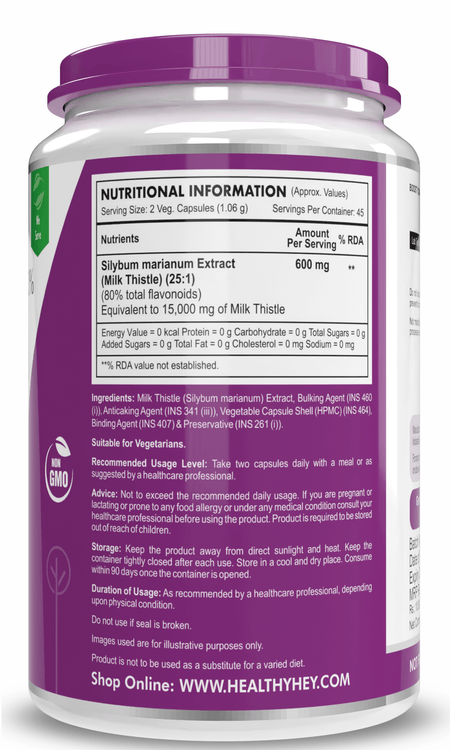 HealthyHey Nutrition Capsule Milk Thistle Supplement 600mg Extract - Supports Liver Health and Antioxidant (Silymarin)