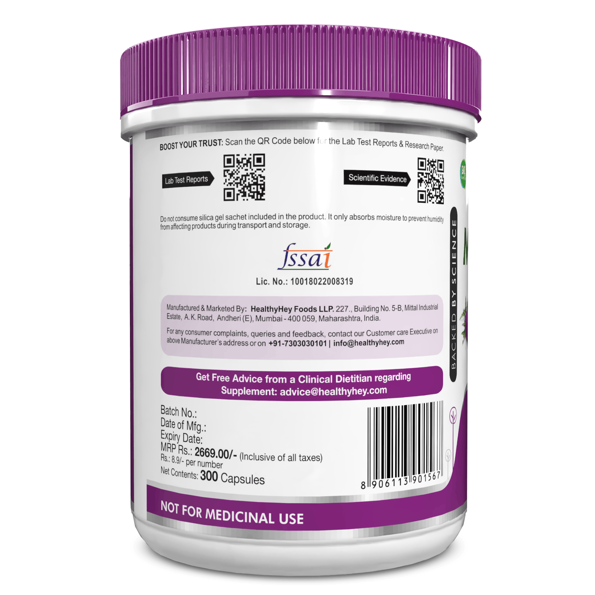 HealthyHey Nutrition Capsule Milk Thistle Supplement 600mg Extract - Supports Liver Health and Antioxidant (Silymarin)