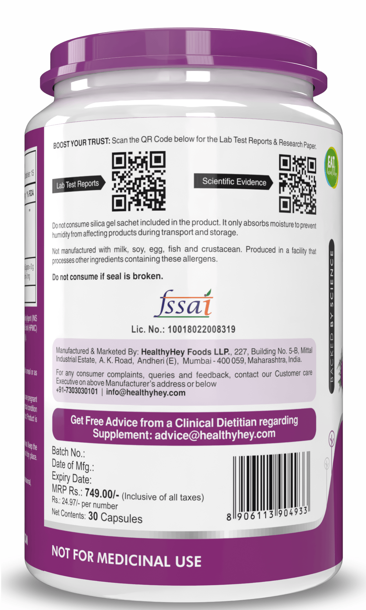 HealthyHey Nutrition Capsule Milk Thistle Supplement 600mg Extract - Supports Liver Health and Antioxidant (Silymarin)