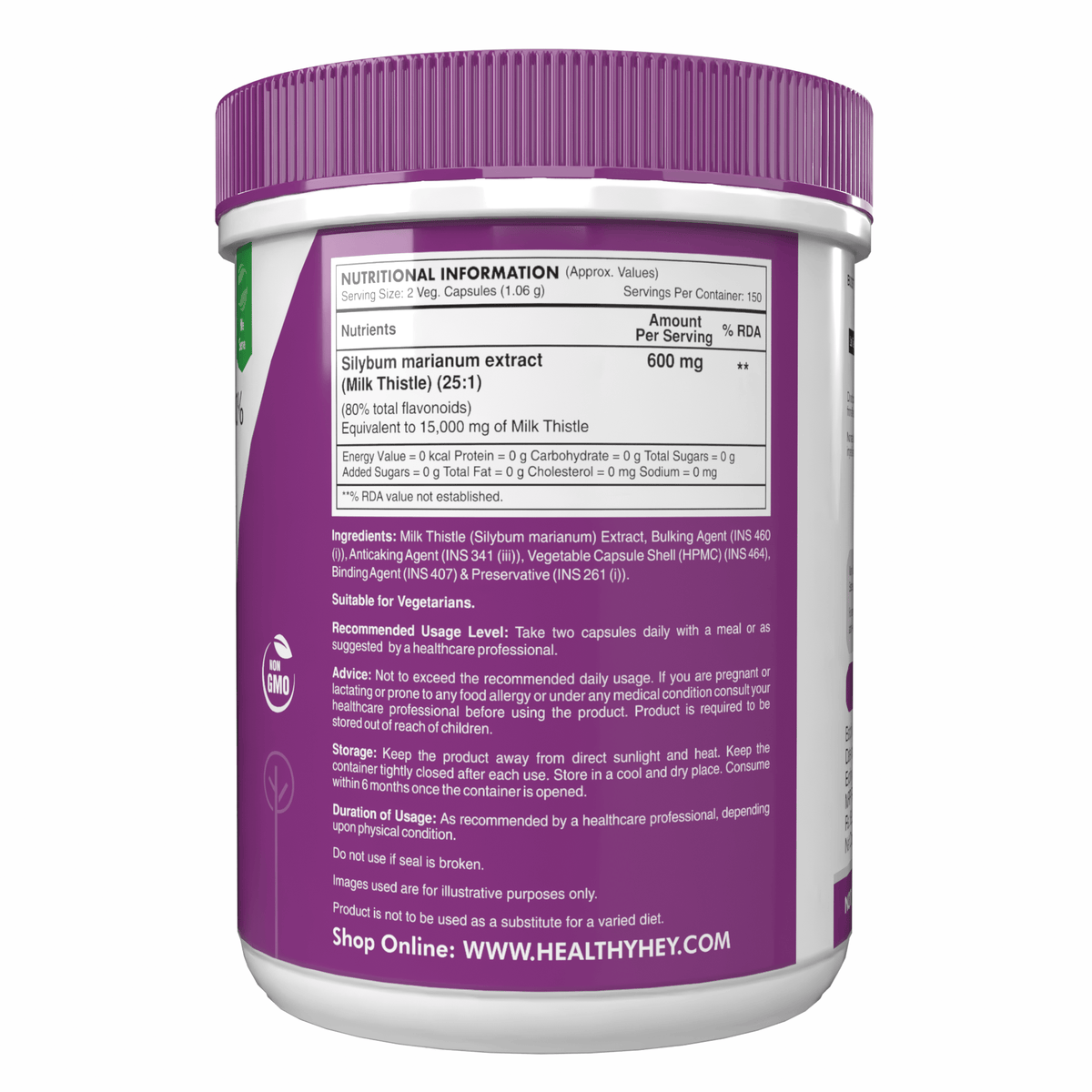 HealthyHey Nutrition Capsule Milk Thistle Supplement 600mg Extract - Supports Liver Health and Antioxidant (Silymarin)