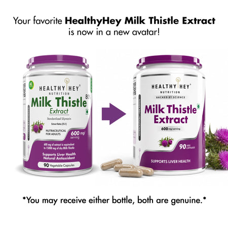 HealthyHey Nutrition Capsule Milk Thistle Supplement 600mg Extract - Supports Liver Health and Antioxidant (Silymarin)