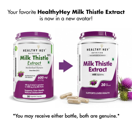 HealthyHey Nutrition Capsule Milk Thistle Supplement 600mg Extract - Supports Liver Health and Antioxidant (Silymarin)