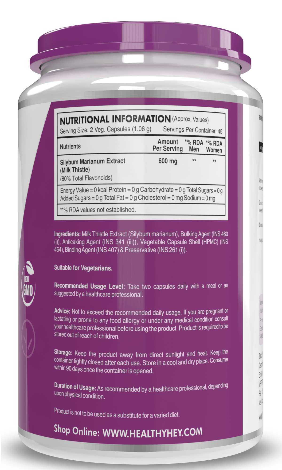HealthyHey Nutrition Capsule Milk Thistle Supplement 600mg Extract - Supports Liver Health and Antioxidant (Silymarin)