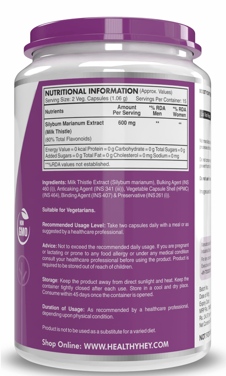 HealthyHey Nutrition Capsule Milk Thistle Supplement 600mg Extract - Supports Liver Health and Antioxidant (Silymarin)