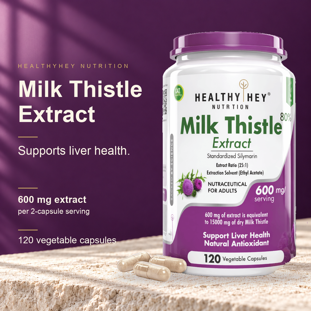 HealthyHey Milk Thistle Extract, 120 vegetable capsules.