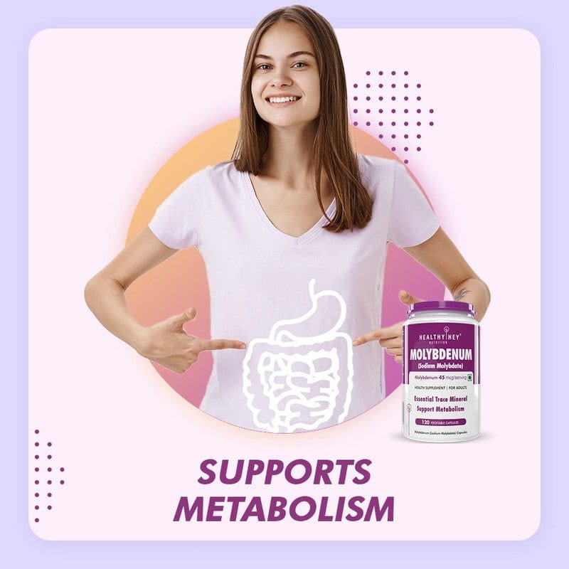 HealthyHey Nutrition Capsule Molybdenum,Essential trace mineral - Trace Mineral Supplement for Liver Support and Detoxification of Environmental Toxins - 120 veg Capsules