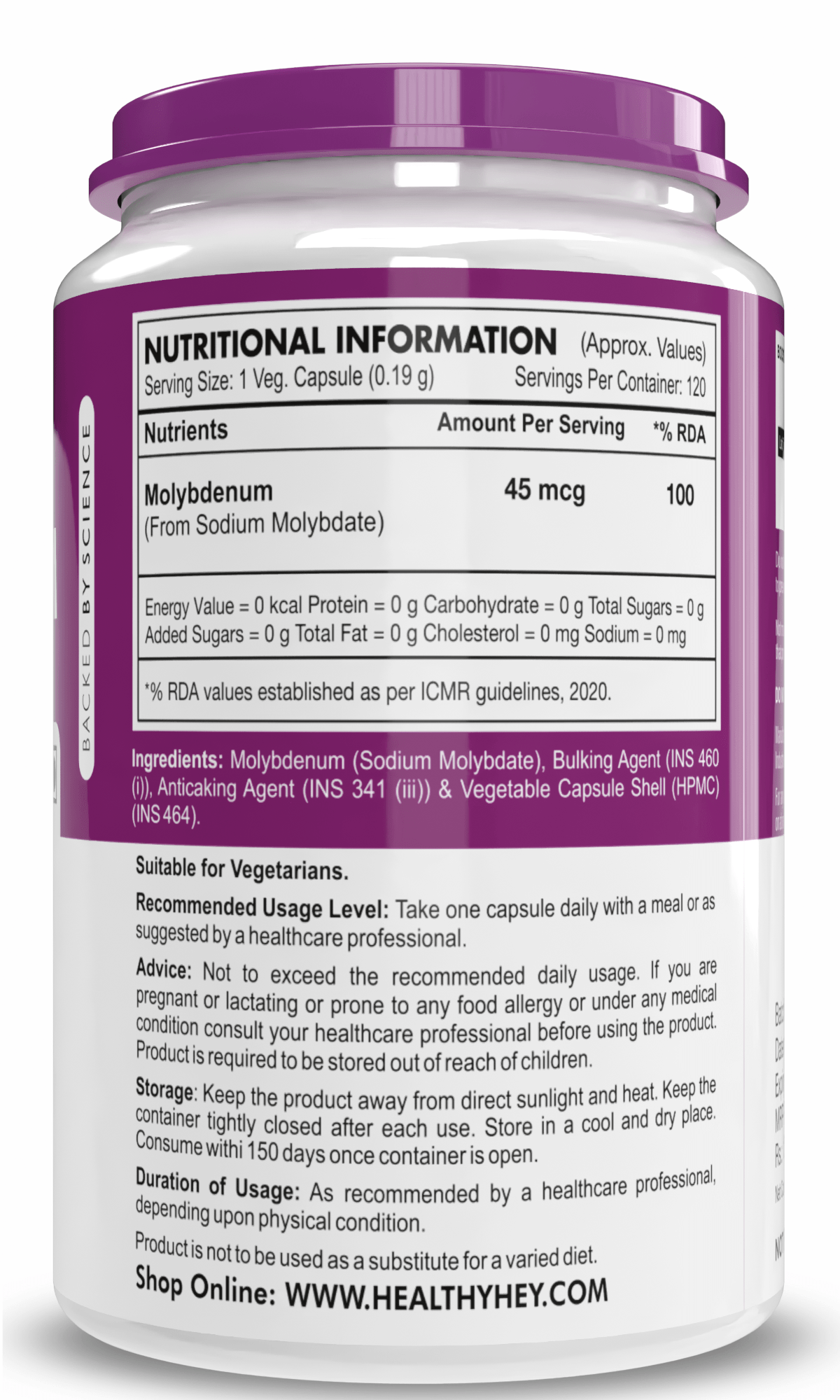 HealthyHey Nutrition Capsule Molybdenum,Essential trace mineral - Trace Mineral Supplement for Liver Support and Detoxification of Environmental Toxins - 120 veg Capsules