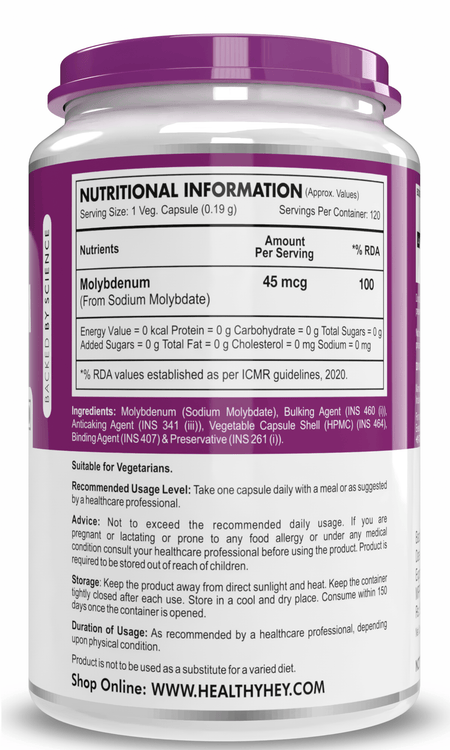HealthyHey Nutrition Capsule Molybdenum,Essential trace mineral - Trace Mineral Supplement for Liver Support and Detoxification of Environmental Toxins - 120 veg Capsules