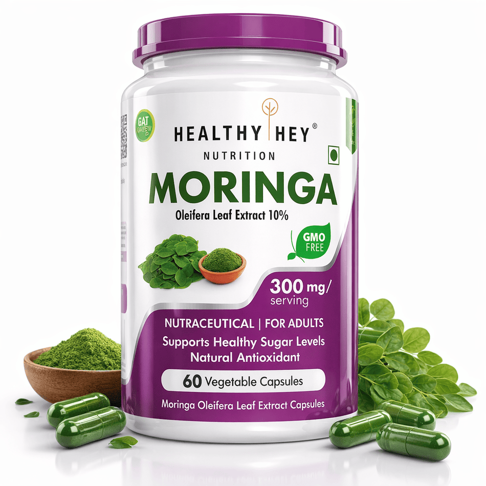HealthyHey Nutrition Capsule Moringa Extract, Support Healthy Sugar, Levels Natural Antioxidant 10:1-300mg - 60 Veg Capsules
