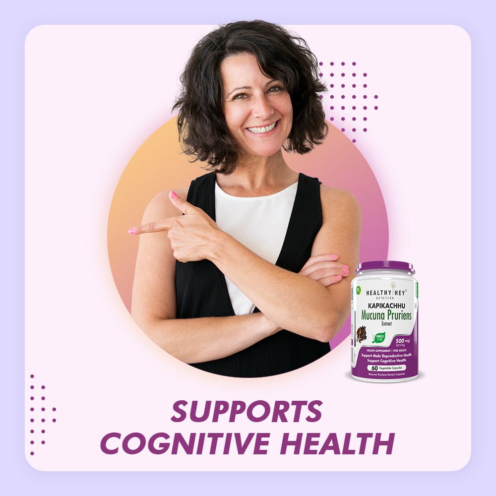 HealthyHey Nutrition Capsule Mucuna Pruriens Extract,Supports cognitive Health - For Mood and Motivation Support 60 Veg. Capsules