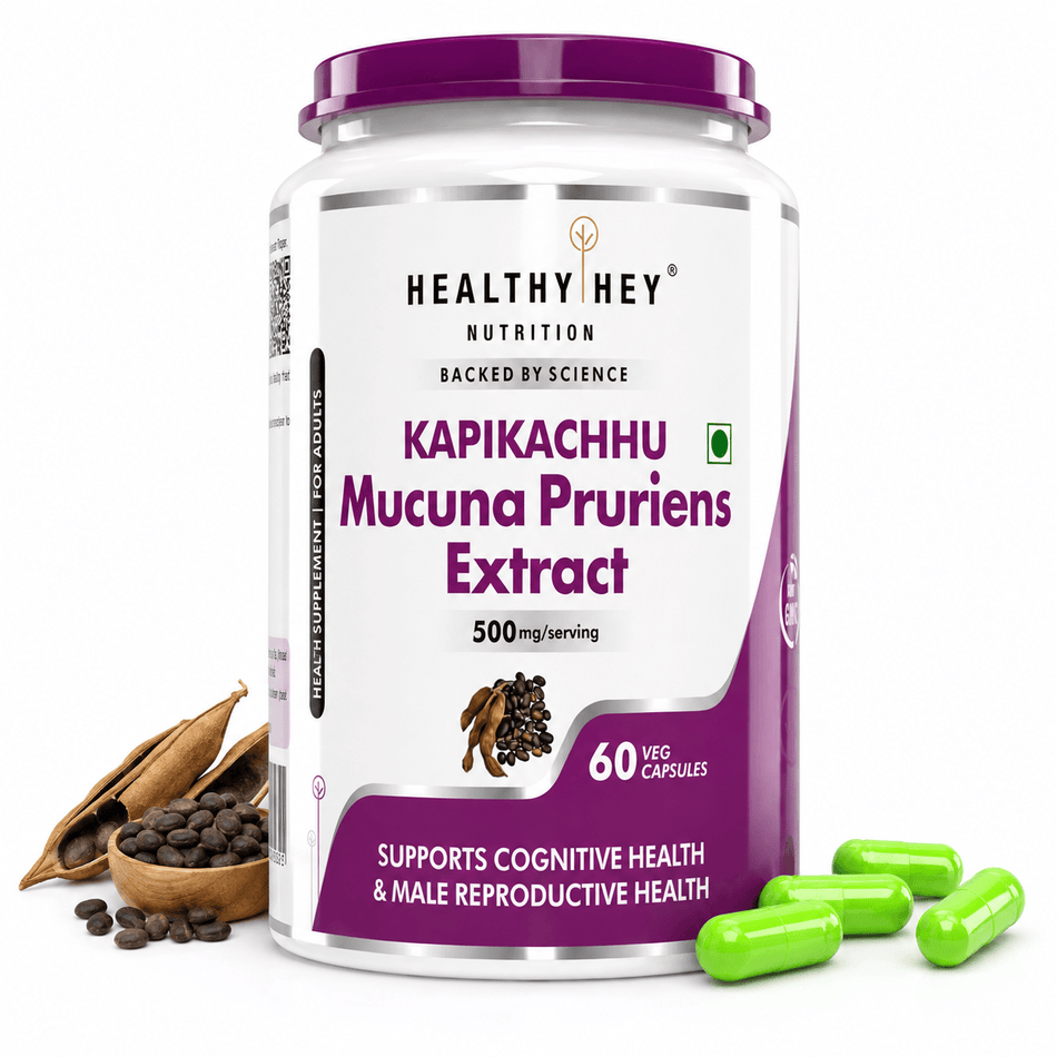HealthyHey Nutrition Capsule Mucuna Pruriens Extract,Supports cognitive Health - For Mood and Motivation Support 60 Veg. Capsules