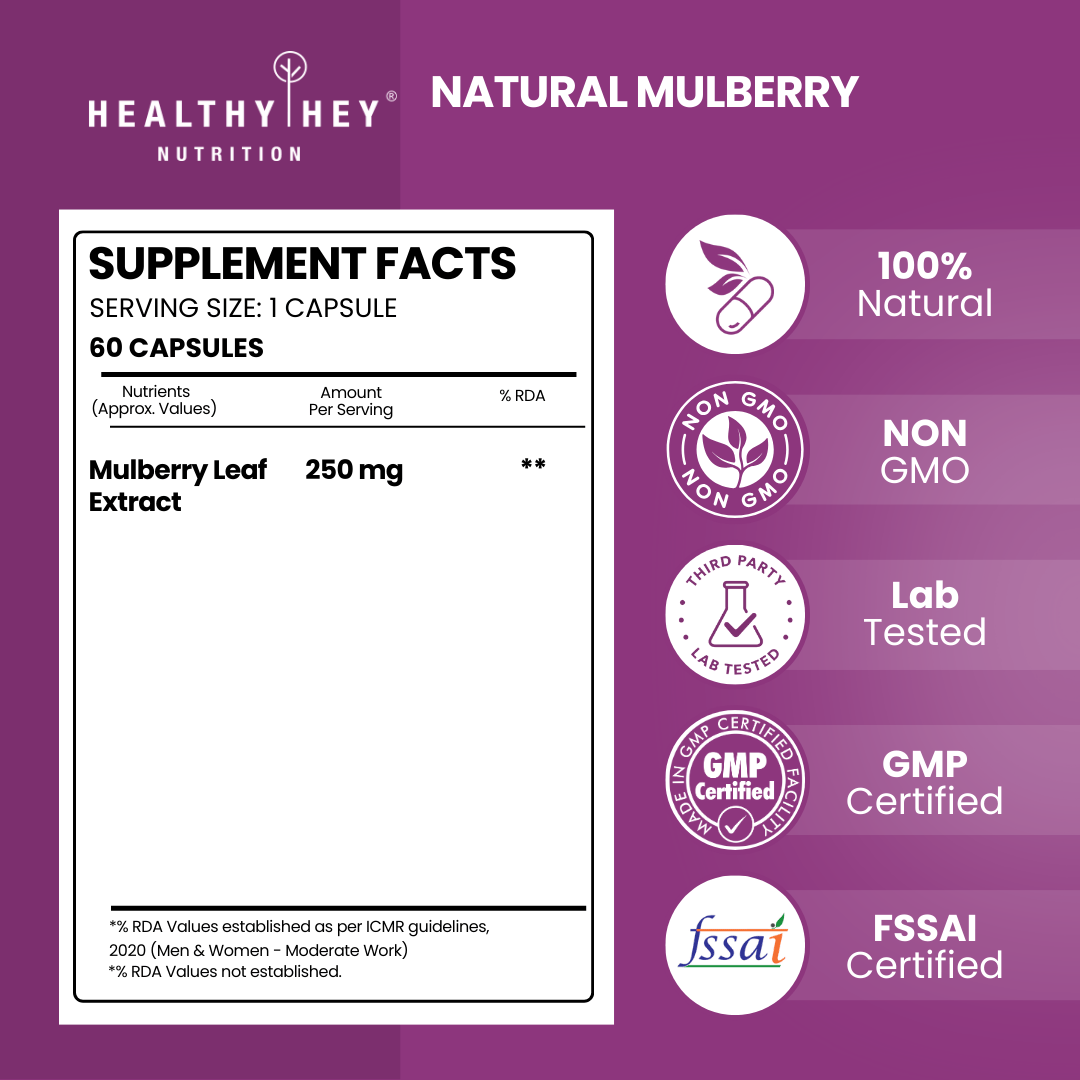HealthyHey Nutrition Capsule Mulberry leaf extract, Support Blood Glucose Level 60 veg. Capsules