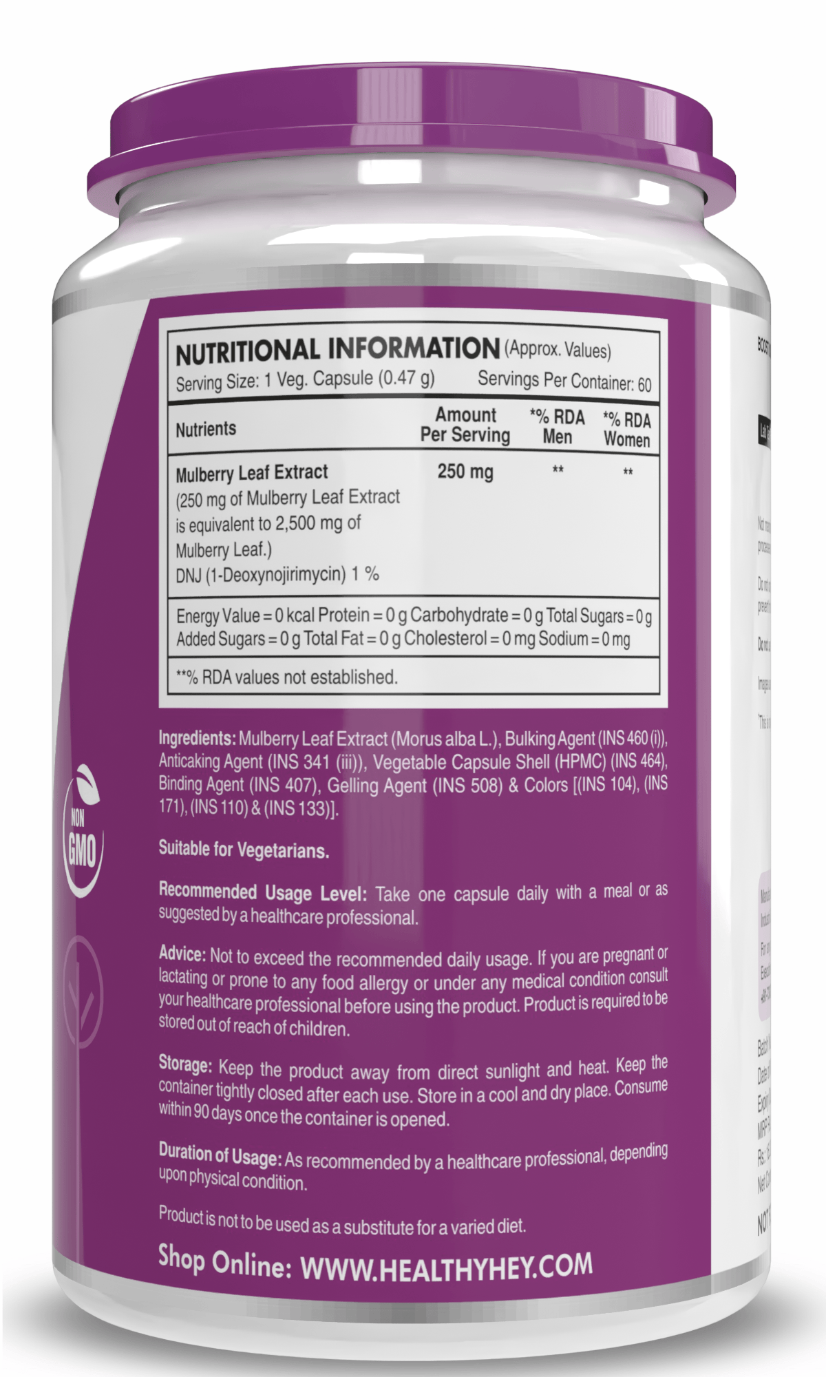 HealthyHey Nutrition Capsule Mulberry leaf extract, Support Blood Glucose Level 60 veg. Capsules