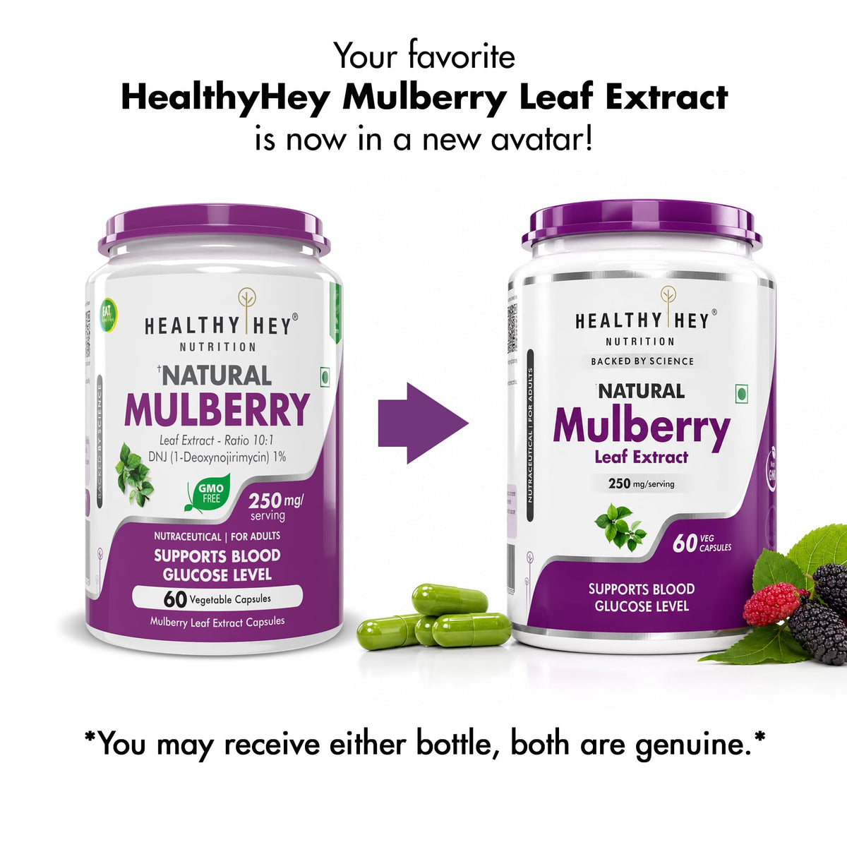 HealthyHey Nutrition Capsule Mulberry leaf extract, Support Blood Glucose Level 60 veg. Capsules