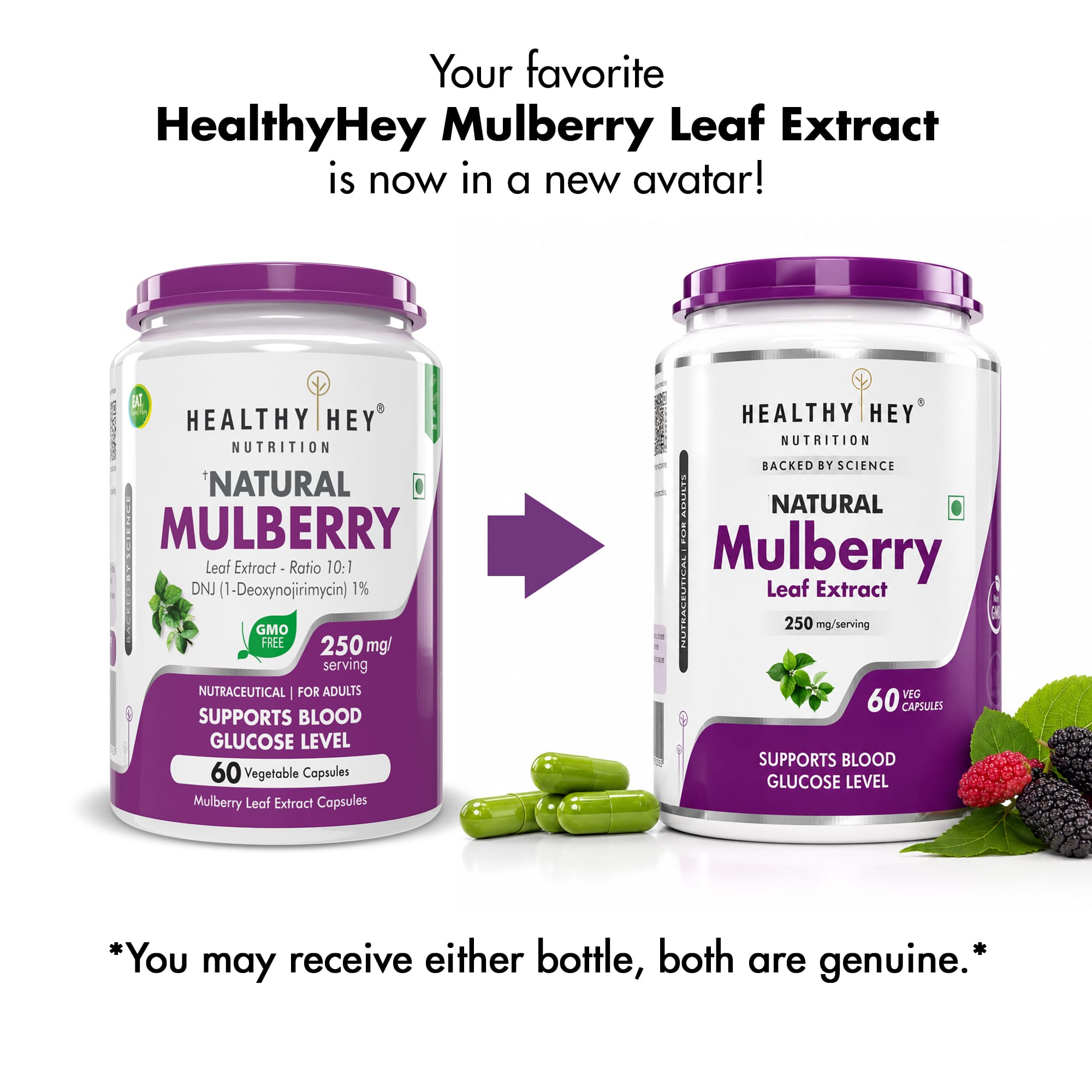 HealthyHey Nutrition Capsule Mulberry leaf extract, Support Blood Glucose Level 60 veg. Capsules