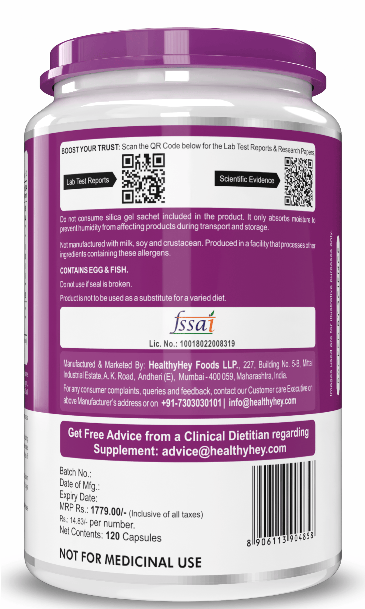 HealthyHey Nutrition Capsule Multi Collagen Complex - Type I, II,III, V & X Support Skin Nails Hair Joint & Bone Health 120 capsules