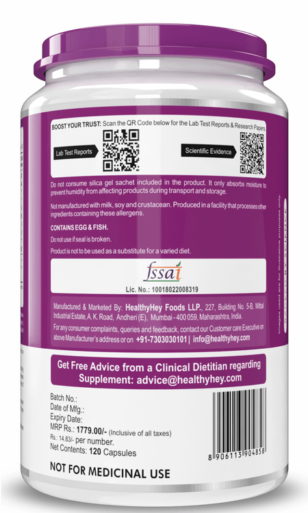 HealthyHey Nutrition Capsule Multi Collagen Complex - Type I, II,III, V & X Support Skin Nails Hair Joint & Bone Health 120 capsules